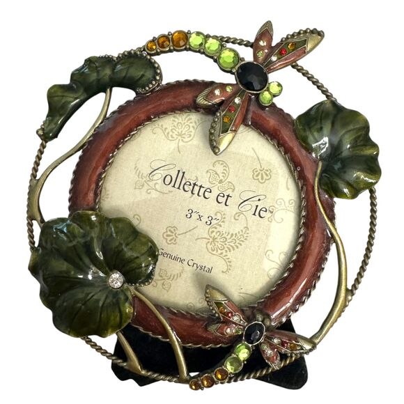 Collette et Cie Enamel Rhinestone Dragonfly Round Picture Frame 3" x 3" NEW - Picture 1 of 3